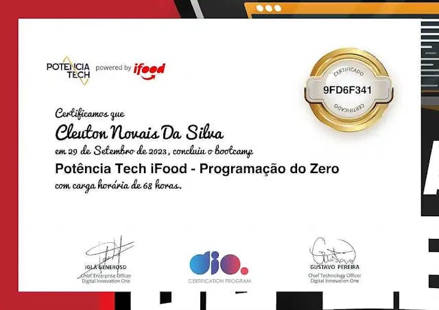 Foto Certificado: iFood Programação do Zero