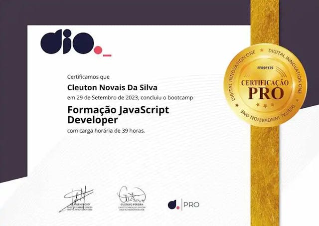 Foto Certificado: Formação JavaScript Developer