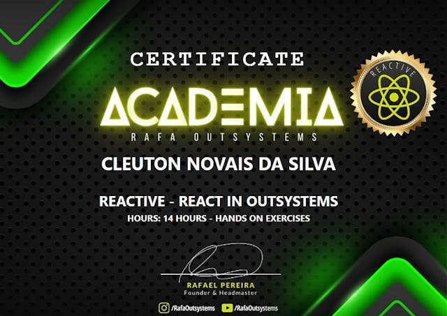 Foto Certificado: Reactive - React em OutSystems