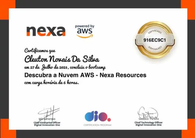 Foto Certificado: Descubra a Nuvem AWS
