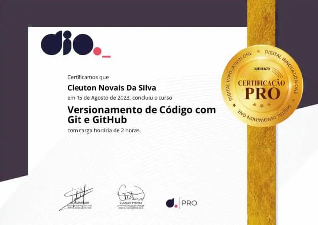 Foto Certificado: Versionamento Git GitHub