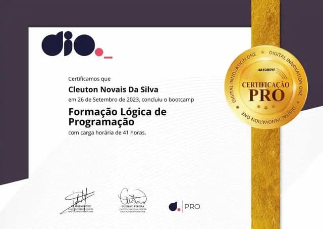 Foto Certificado: Formação Lógica de Programação