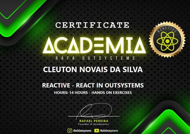 Foto Certificado: Reactive - React em OutSystems