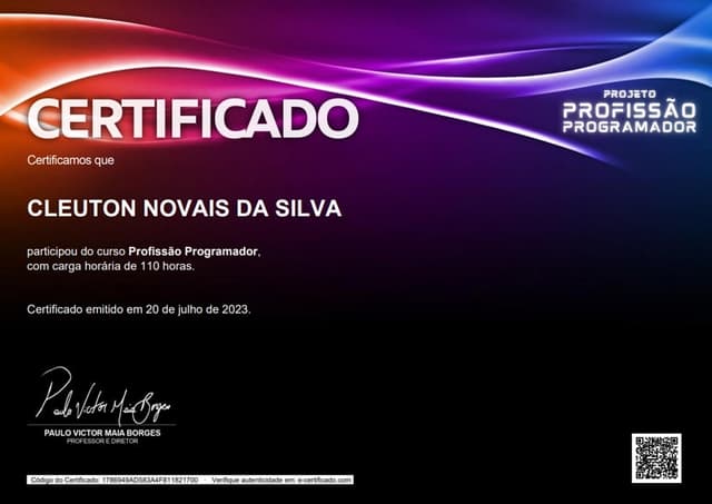 Foto Certificado: Profissão Programador